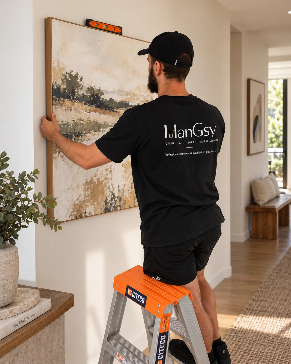 Canvas artwork professionally installed in a modern home