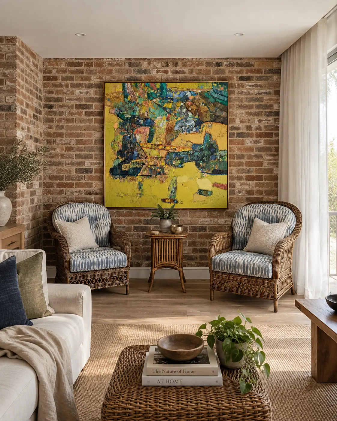 Large canvas installed on a brick feature wall